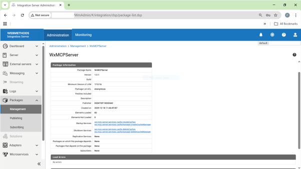 WxMCPServer package deployed on IBM webMethods Integration Server