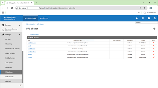 MCP endpoint exposed through Integration Server URL Alias